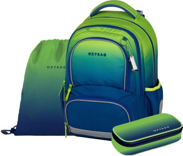 Koolikomplekt Oxybag OXY NEXT Ombre Green – seljakott, pinal ja kehalise kasvatuse kott