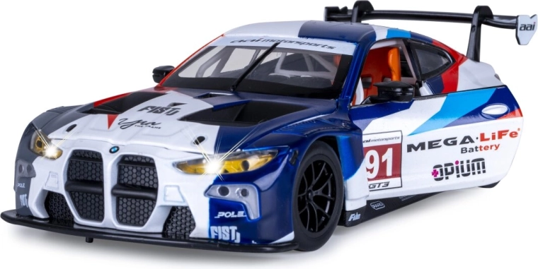 JAMARA BMW M4 GT3 võidusõiduauto mudel 1:24, valge, tulede ja helidega