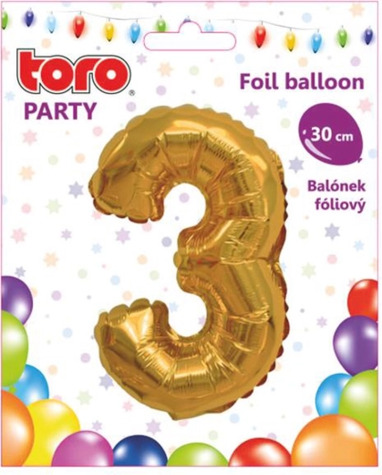 Foil Balloon Number 3, 30 cm, Gold TORO