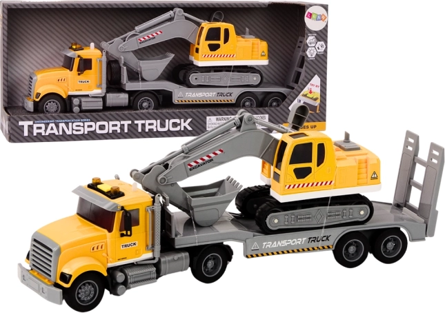 Yellow truck with crawler excavator with lights and sounds
