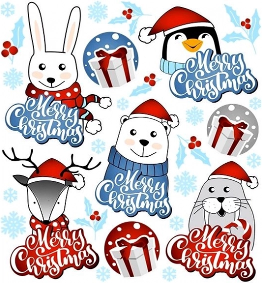 Christmas iron-ons animals on a small sheet
