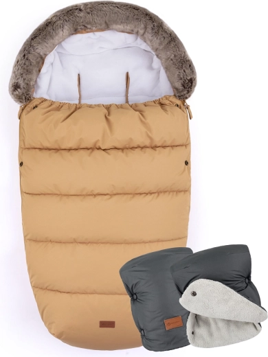 PETITE&MARS talvekott 4v1 Comfy elegant caramel + käesoojendaja Jasie charcoal grey