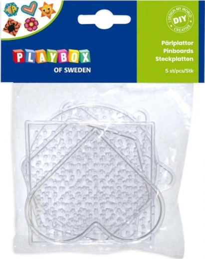 Pegboards for ironing beads PLAYBOX – shape set, 5 pcs