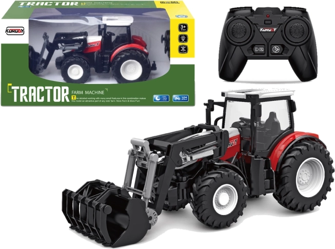 Punane kaugjuhtimisega traktor 2,4 GHz liikuvate haaratsitega kopaga 1:24