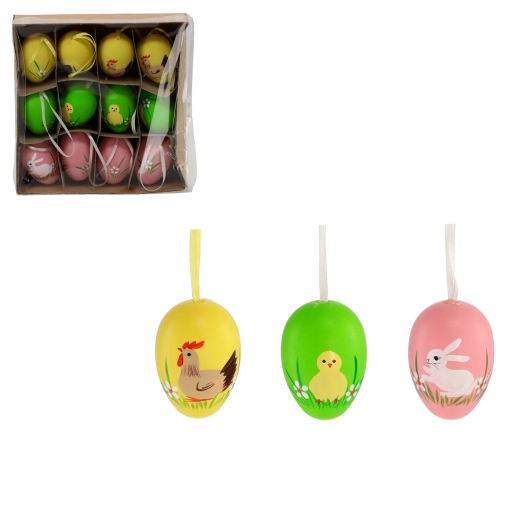 Set of 12 Easter eggs with hanger in pastel colors