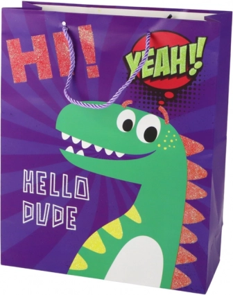 Lilla kinkekott dinosaurusega 32 × 26 × 10 cm