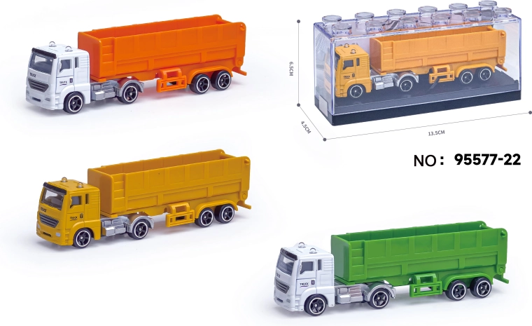 Die-cast garbage truck model with trailer 1:64