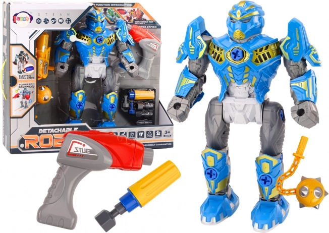 Blue screw-assembly robot with drill, lights and sounds