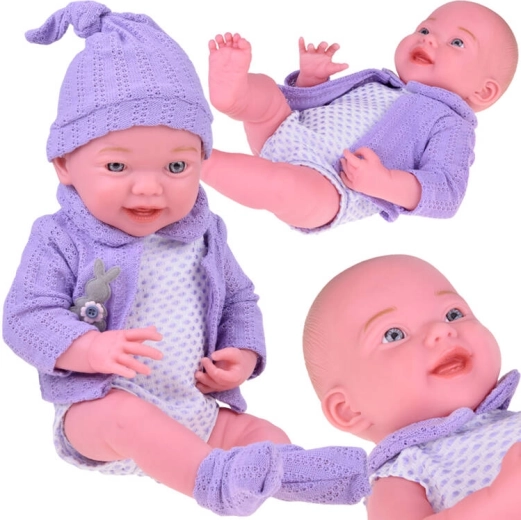 Naeratav beebinukk 40 cm lillaka kampsuniga