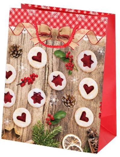 Paper Christmas gift bag TORO with Linzer cookie motif 23 × 18 × 10 cm