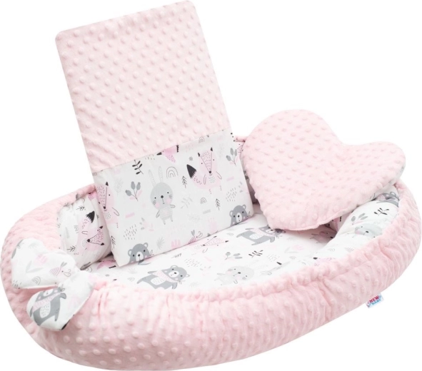 Luksuslik beebipesa koos padja ja minky-teki(te)ga roosa NEW BABY
