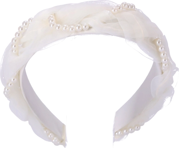 Satin Hairband - White with Pearls