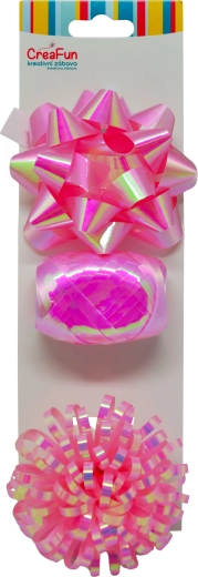 Gift set pink iridescent glossy – ribbon 10 m and 2 bows