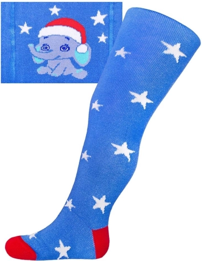 Christmas cotton tights New Baby blue with elephant 68 (4–6 months)