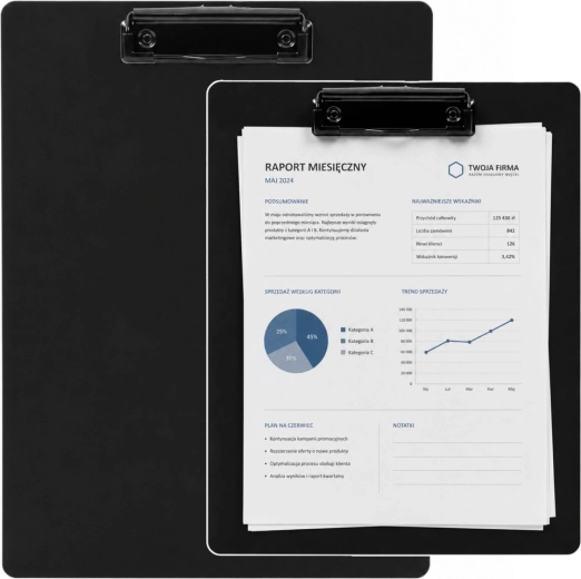 Black writing clipboard with document clip A4 32 × 22.5 cm