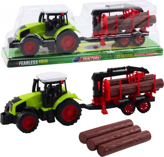 HDS-haagisega traktor puidu transportimiseks – plastmänguasi
