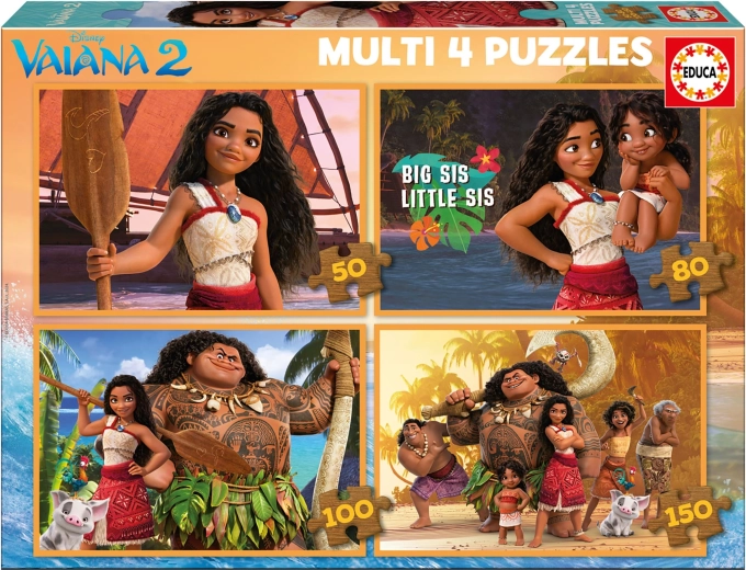Puzzle EDUCA Vaiana 2 – komplekt 4 ühes (50, 80, 100, 150 tükki)