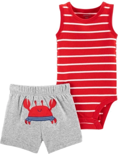 Carter’s summer set for boys – sleeveless bodysuit and shorts Red Stripe Crab, size 56
