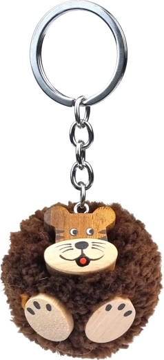 Wooden Keychain Tiger with Pompom