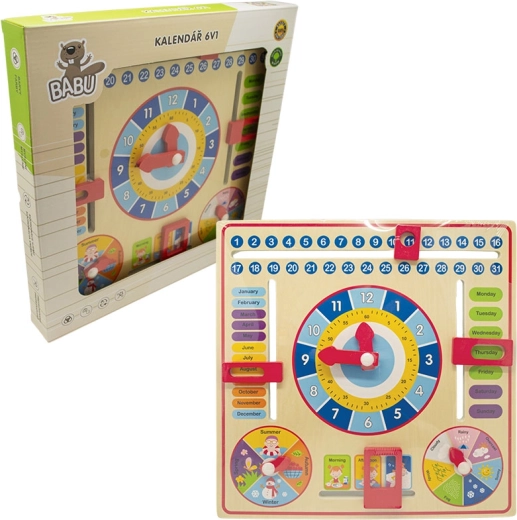 Babu wooden educational calendar 6-in-1