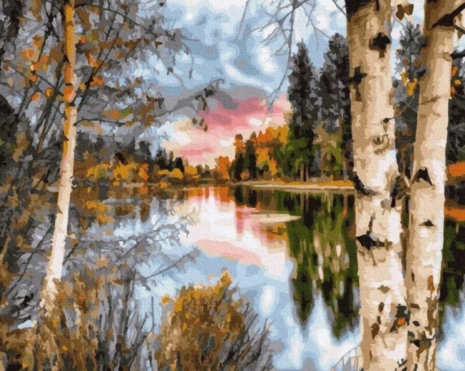 Teemantmaal „Kased järvekaldal” 30 × 40 cm