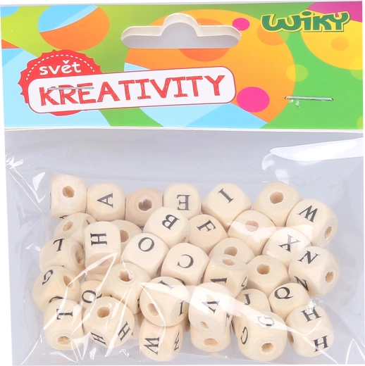 Wooden white alphabet beads, 40 pcs