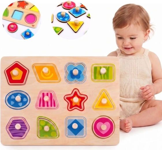 Tooky Toy Montessori wooden shape sorter puzzle with handles - 1 piece