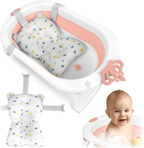 Foldable baby bathtub with newborn insert RICOKIDS white-pink
