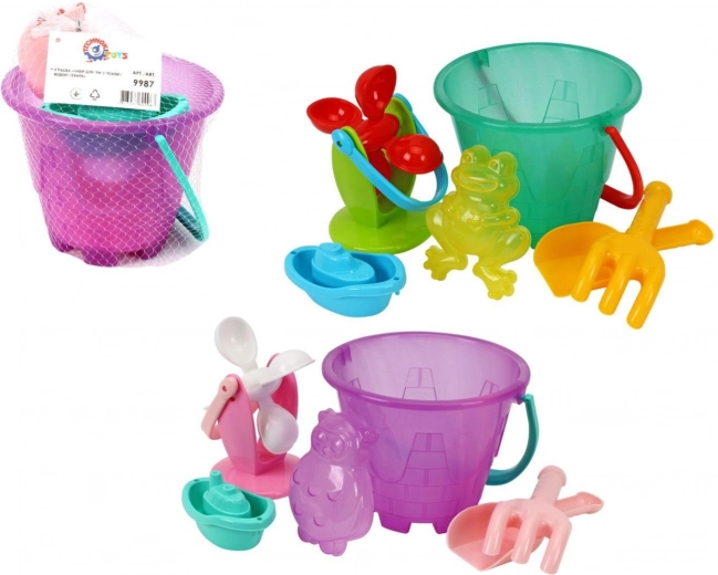 Plastic sand and water set with bucket and mill in net 20 × 19 cm