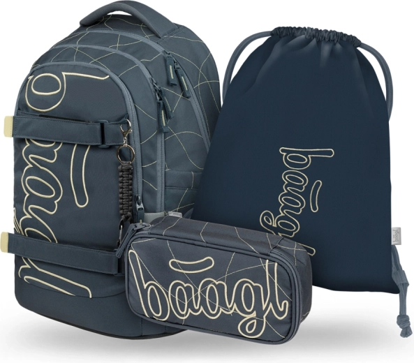 Baagl set 3 Skate Max Wave: school backpack, pencil case and GRS drawstring bag