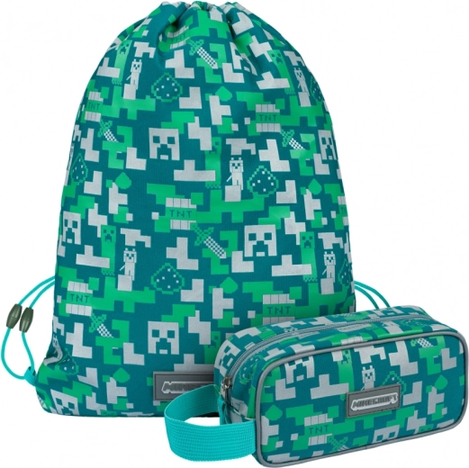 Koolikomplekt MINECRAFT Silver Creeper – pinal ja sussikott (jalanõudele)