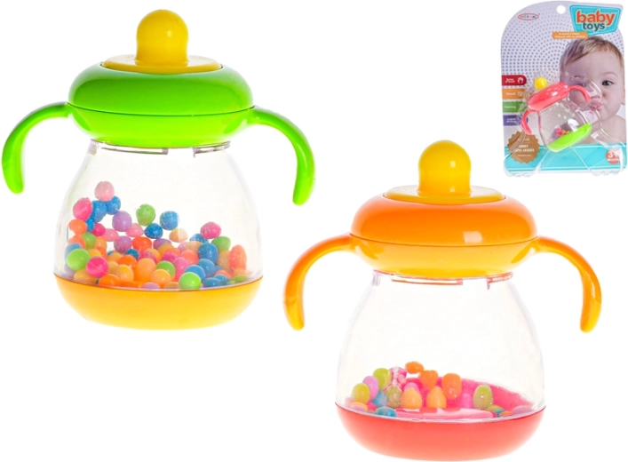 Bottle-shaped rattle 8 cm, 3 months+, 3 colors