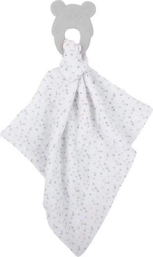 NATTOU silicone teether with cotton muslin blanket 28 × 28 cm, grey