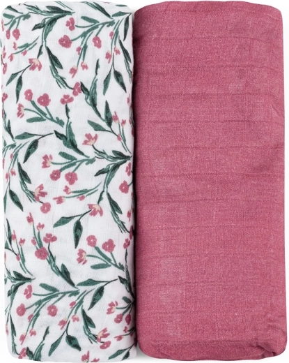 Petite&Mars bambusest musliinmähkimislinad Misty pink meadow 2 tk 120 × 120 cm