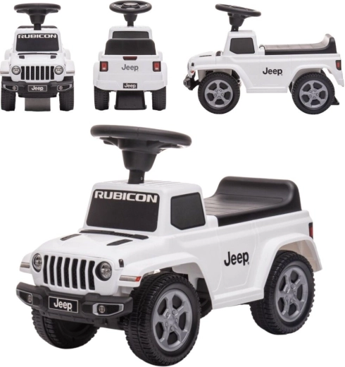 Jeep Rubicon laste sõiduk (tõukeauto) pasuna ja mootoriheliga, valge