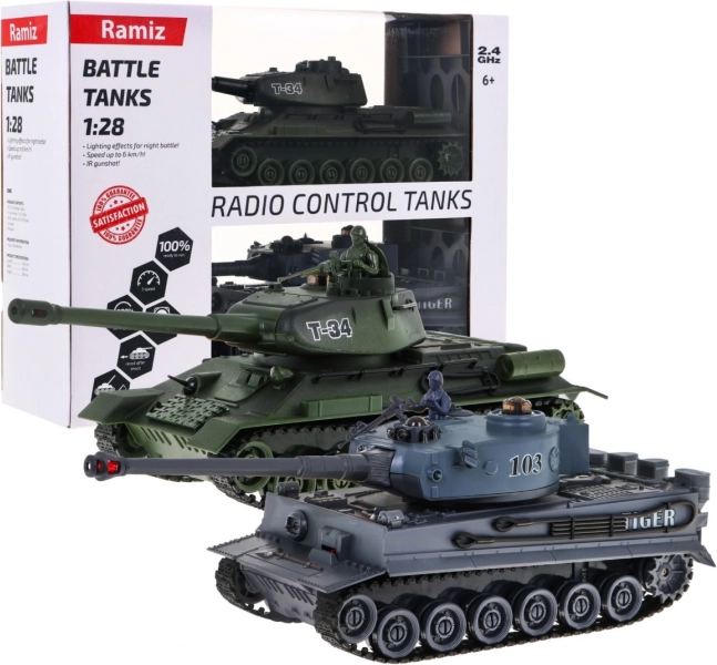 Kaugjuhitavad tankid T-34 vs Tiger mõõtkavas 1:28 – lahingukomplekt 2,4 GHz