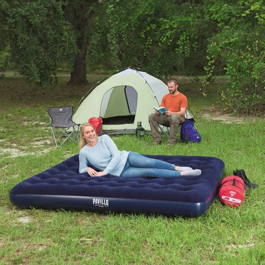 Double inflatable mattress with velour surface, blue, 203 × 183 × 22 cm