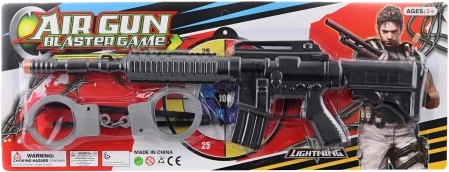 Toy submachine gun with suction-cup darts and handcuffs