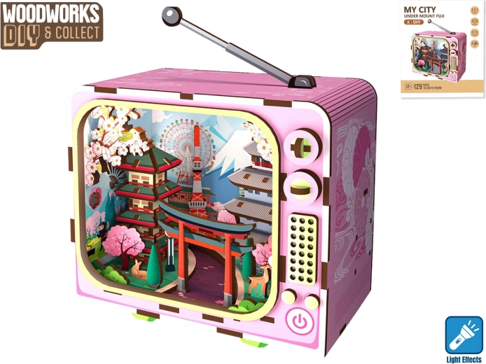 Woodworks Mount Fuji Wooden Construction Kit with Light, 129 Pieces