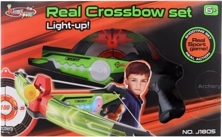 Light-up kids’ crossbow with suction-cup arrows and target – battery-powered shooting set, 6+