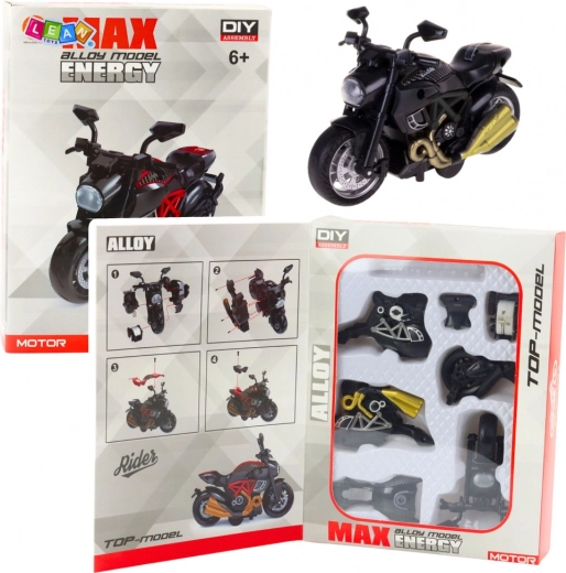 Metal motorcycle model kit 1:14, black with gold accents