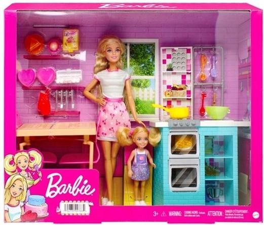 Barbie ja Chelsea ühise küpsetamise komplekt kööginurga ja söögilauaga