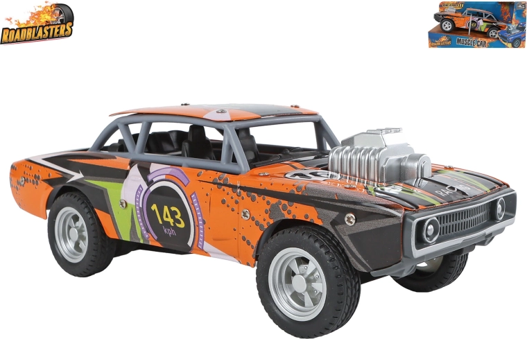 Roadblasters orange metal muscle car with pull-back motor - 1 piece