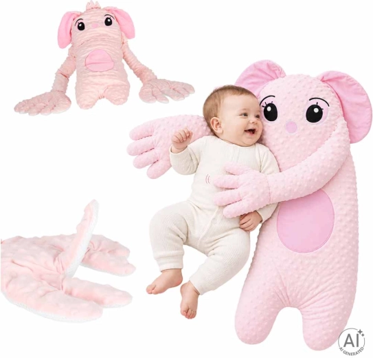 Pink soothing baby pillow with patting function