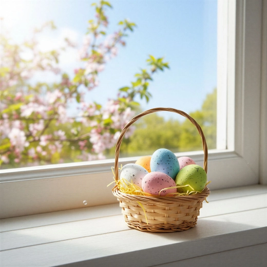 Easter decoration – pastel eggs with paper grass, 6 pcs