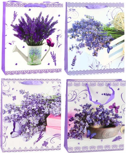 Gift Paper Bag with Lavender Motif 32 x 26 x 12 cm