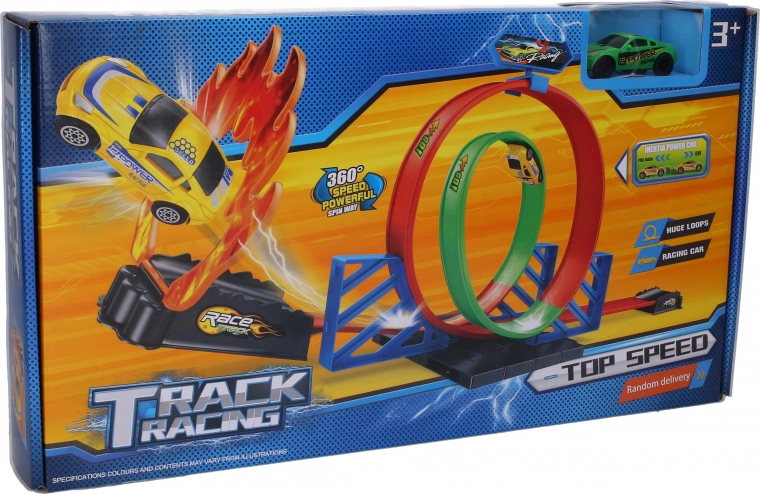 Võidusõiduraja komplekt loopingu ja tulehüpperambiga 100 × 22 × 27 cm