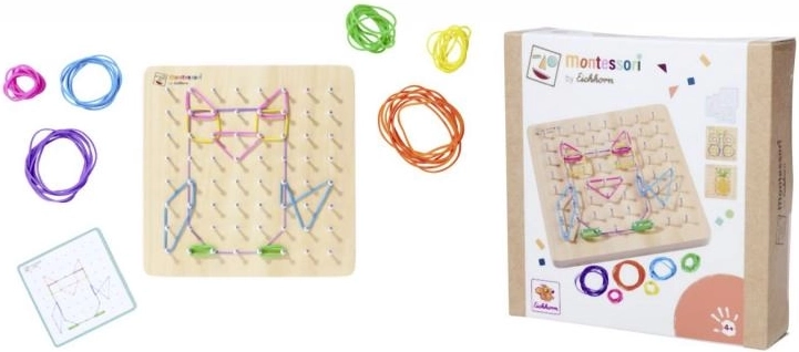 Montessori geometric board with colorful rubber bands