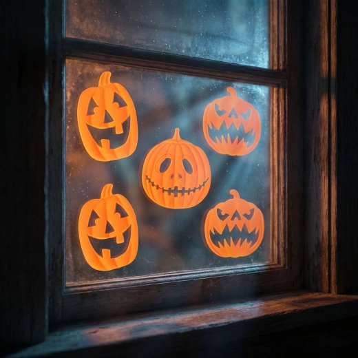Halloweeni 3D geelist aknakleebised kõrvitsatega, 9 tk