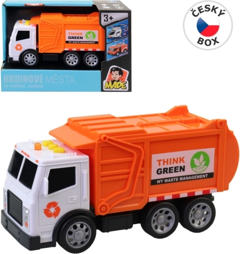 Battery-powered garbage truck with light and sound